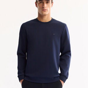 2026 Erkek Lacivert Bisiklet Yaka Pamuklu Bi-Stretch Regular Fit Sweatshirt A52Y1271