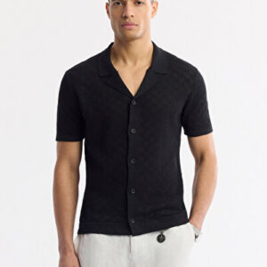 Yeni Sezon T-Shirt Erkek Siyah Apaj Yaka Pamuklu Triko Regular Fit A51Y5090