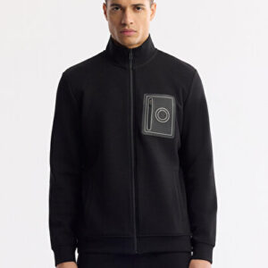 Yeni Sezon Erkek Siyah Dik Yaka Fermuarlı Bi-Stretch İnterlok Regular Fit Sweatshirt A51Y1219