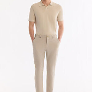 Erkek Bej Beli Lastikli Viskon Karışımlı Elastan Slim Fit Pantolon A61Y3212