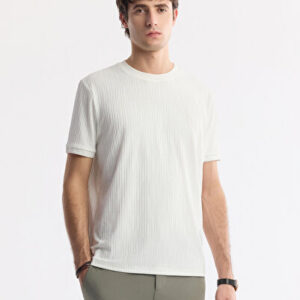 Yeni Sezon T-Shirt Erkek Beyaz Bisiklet Yaka Jakarlı Elastan Regular Fit A51Y1035